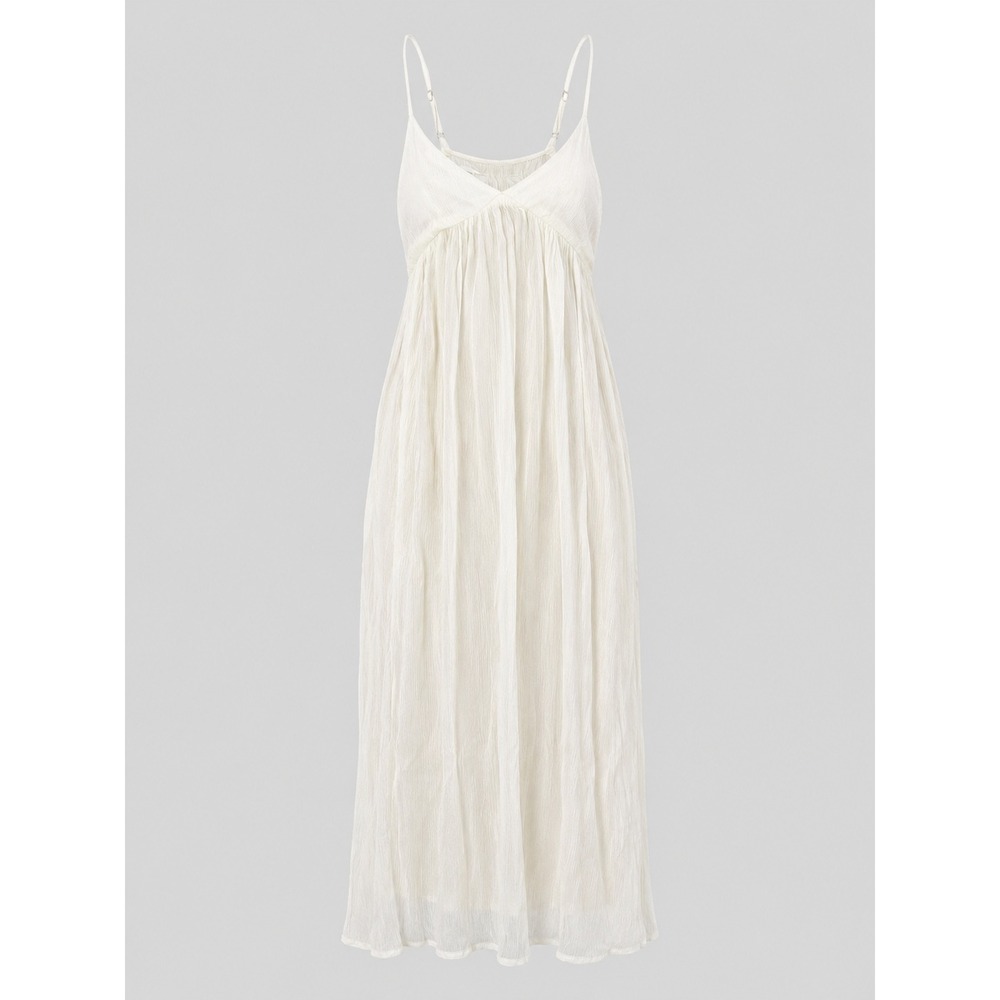 ONeill Mel Maxi Dress White Crinkle Gauze Adjustable Strap Side Slit XS NEW